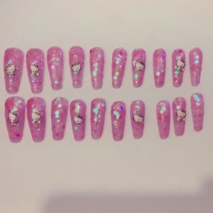 Hello kitty glitter nails